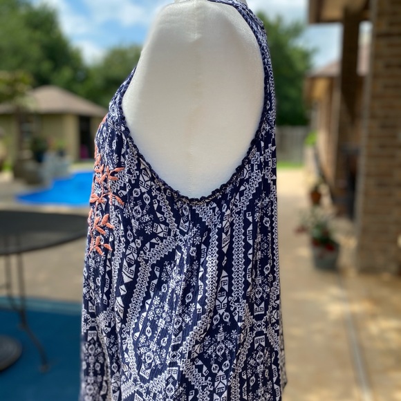Xhilaration Navy/White with Coral Embroidery Top Size XXL (Juniors) - Picture 8 of 12